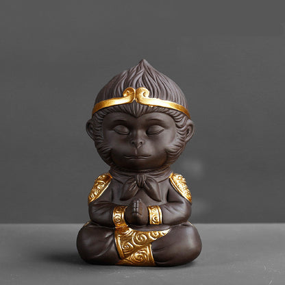 Juego de té de kung fu de arcilla morada china, mascota de té, rey mono para el hogar, bandeja de té decorativa, bandeja de té, estatuas de Sun Wukong, esculturas 