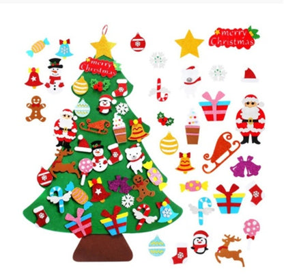 Árbol de Navidad de fieltro para bricolaje, regalo de Año Nuevo para niños pequeños, juguetes hechos a mano, adornos para colgar en la pared de la puerta, juego de decoración para fiestas navideñas y hogar