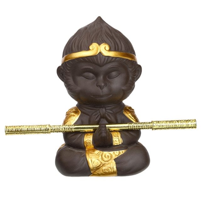 Juego de té de kung fu de arcilla morada china, mascota de té, rey mono para el hogar, bandeja de té decorativa, bandeja de té, estatuas de Sun Wukong, esculturas 