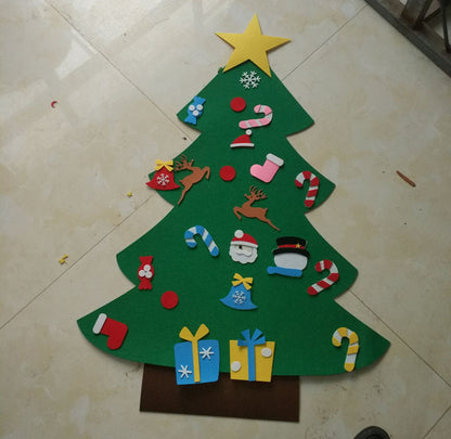 Árbol de Navidad de fieltro para bricolaje, regalo de Año Nuevo para niños pequeños, juguetes hechos a mano, adornos para colgar en la pared de la puerta, juego de decoración para fiestas navideñas y hogar