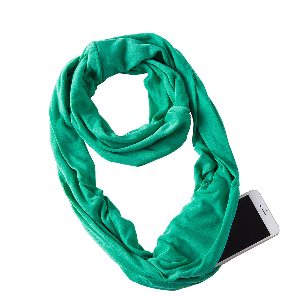 Creative Scarf Women's Solid Color Jersey Storage Zipper Pocket Scarf