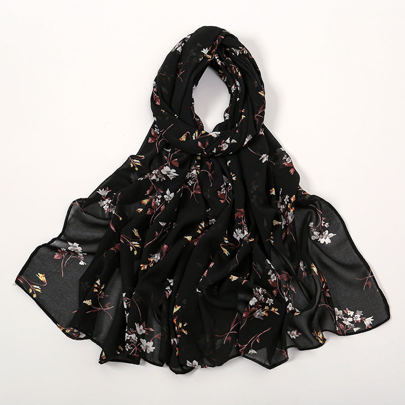 Spring And Summer Thin Fresh Flowers Floral Chiffon Printed Scarf