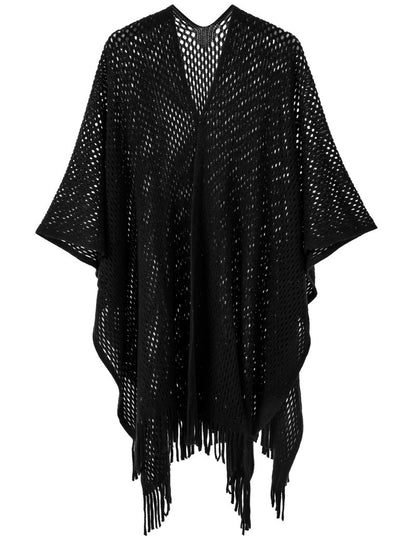 Warp Knitted Solid Color Tassel Thin Hollow Shawl