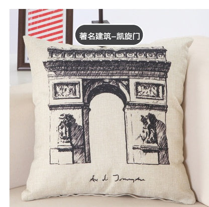 Fundas de almohada con estampado de grandes edificios, Londres, París, Nueva York, almohadas decorativas, algodón y lino, decoración del hogar, fundas de almohada cuadradas