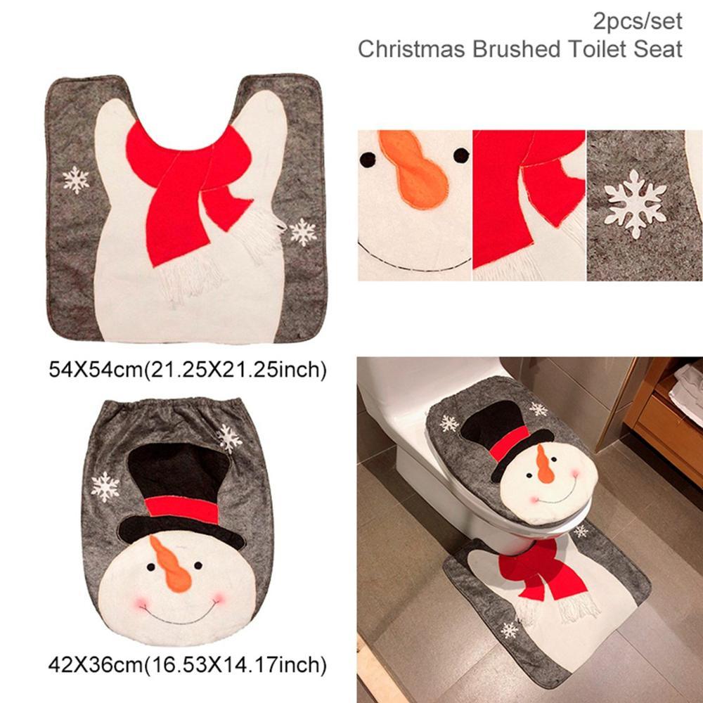 Cortina de baño navideña con diseño de Papá Noel y asiento de inodoro con adornos navideños