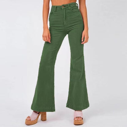 Fashion New Corduroy Bell-bottom Pants Wide Leg Pants Women Street Solid Color Casual