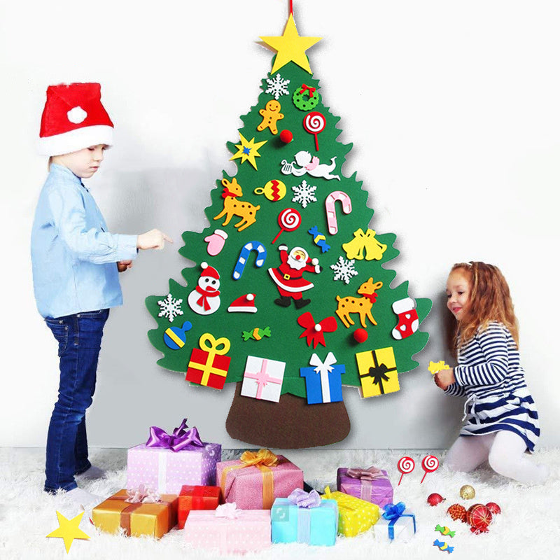 Árbol de Navidad de fieltro para bricolaje, regalo de Año Nuevo para niños pequeños, juguetes hechos a mano, adornos para colgar en la pared de la puerta, juego de decoración para fiestas navideñas y hogar