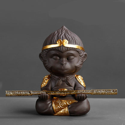 Juego de té de kung fu de arcilla morada china, mascota de té, rey mono para el hogar, bandeja de té decorativa, bandeja de té, estatuas de Sun Wukong, esculturas 