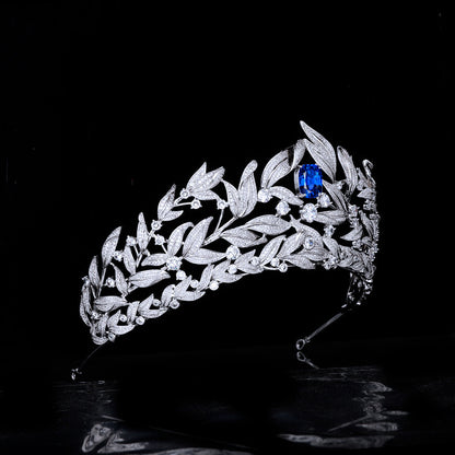 Sapphire Crown Copper Micro Inlay AAA Zircon Crown Wedding Headdress