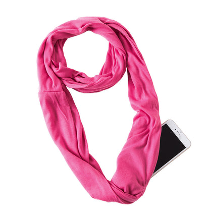 Creative Scarf Women's Solid Color Jersey Storage Zipper Pocket Scarf