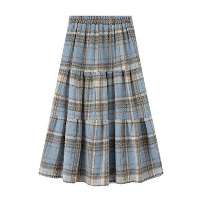 Thickened Plaid Woolen Skirt For Women Autumn And Winter New High Waist