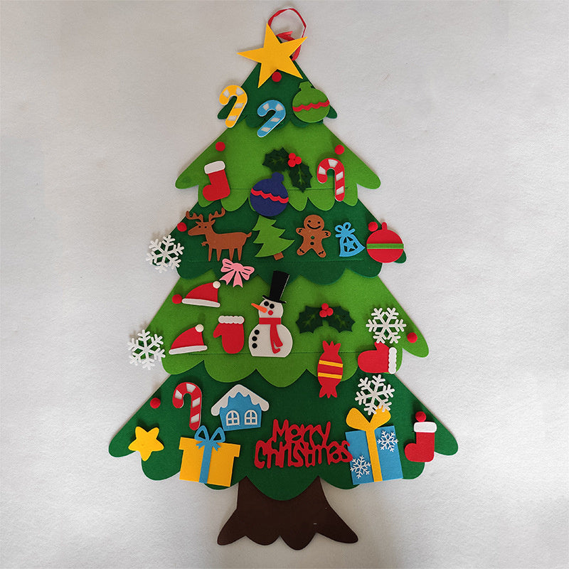 Árbol de Navidad de fieltro para bricolaje, regalo de Año Nuevo para niños pequeños, juguetes hechos a mano, adornos para colgar en la pared de la puerta, juego de decoración para fiestas navideñas y hogar