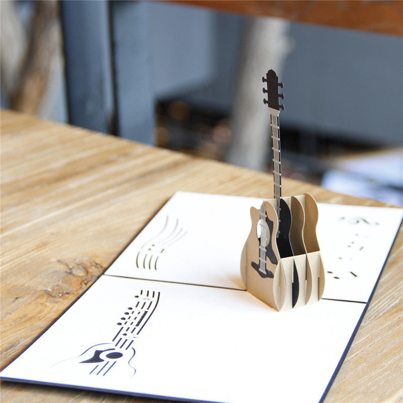 Birthday 3D Greeting Card Guitar Creative Handmade Gift Paper Carving