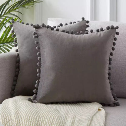 Ball ball lace pillow velvet solid color sofa short plush ball cushion cover