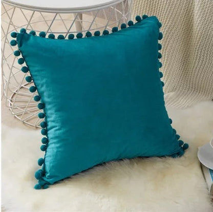 Ball ball lace pillow velvet solid color sofa short plush ball cushion cover