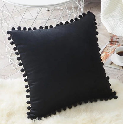 Ball ball lace pillow velvet solid color sofa short plush ball cushion cover