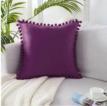 Ball ball lace pillow velvet solid color sofa short plush ball cushion cover