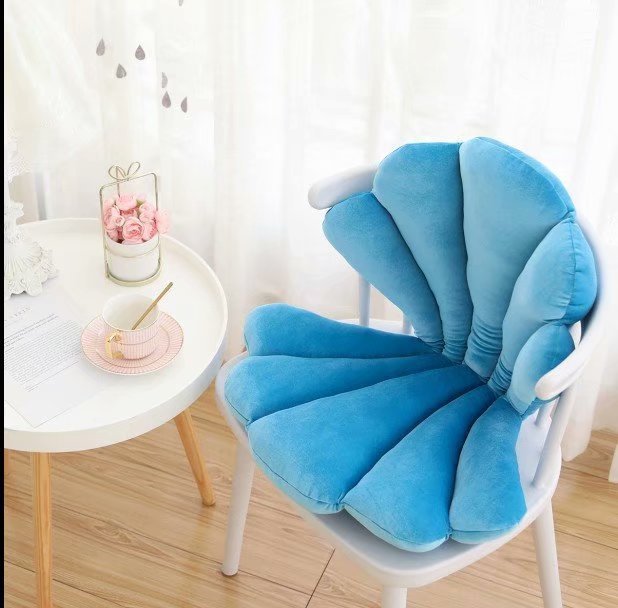 Cojín de silla de terciopelo de lujo con forma de concha, cojín de asiento de rosa único, decoración de silla de restaurante de lujo, decoraciones de habitación femenina