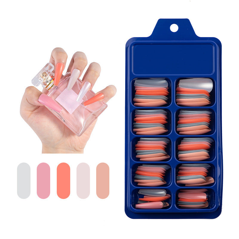 Pegatinas completas de caja azul para usar uñas postizas de ballet largas, parches de uñas de color sólido