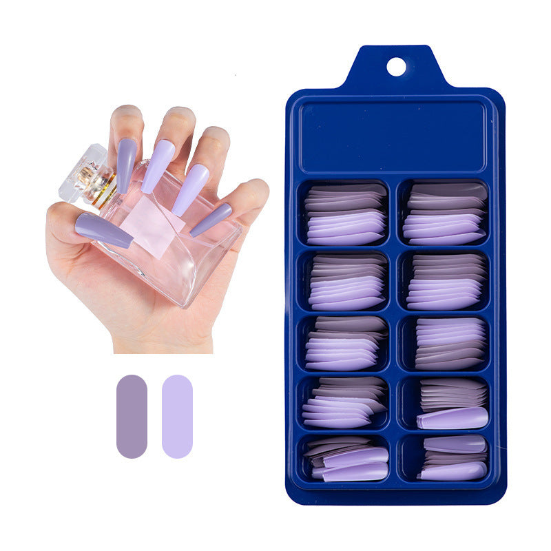 Pegatinas completas de caja azul para usar uñas postizas de ballet largas, parches de uñas de color sólido