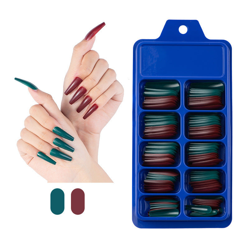 Pegatinas completas de caja azul para usar uñas postizas de ballet largas, parches de uñas de color sólido