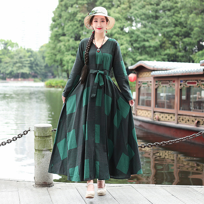 Fashion Plus size Cotton And Linen Mid-length Dress Loose And Thin Long Skirt