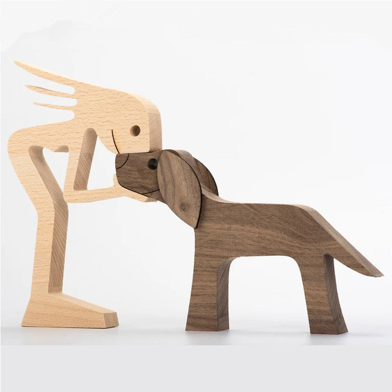 Figura de bricolaje, adorno de perro de madera, escultura, decoración del hogar, escultura de madera de un hombre y un perro, regalos de Navidad, modelo de decoración