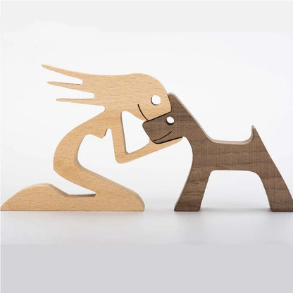 Figura de bricolaje, adorno de perro de madera, escultura, decoración del hogar, escultura de madera de un hombre y un perro, regalos de Navidad, modelo de decoración