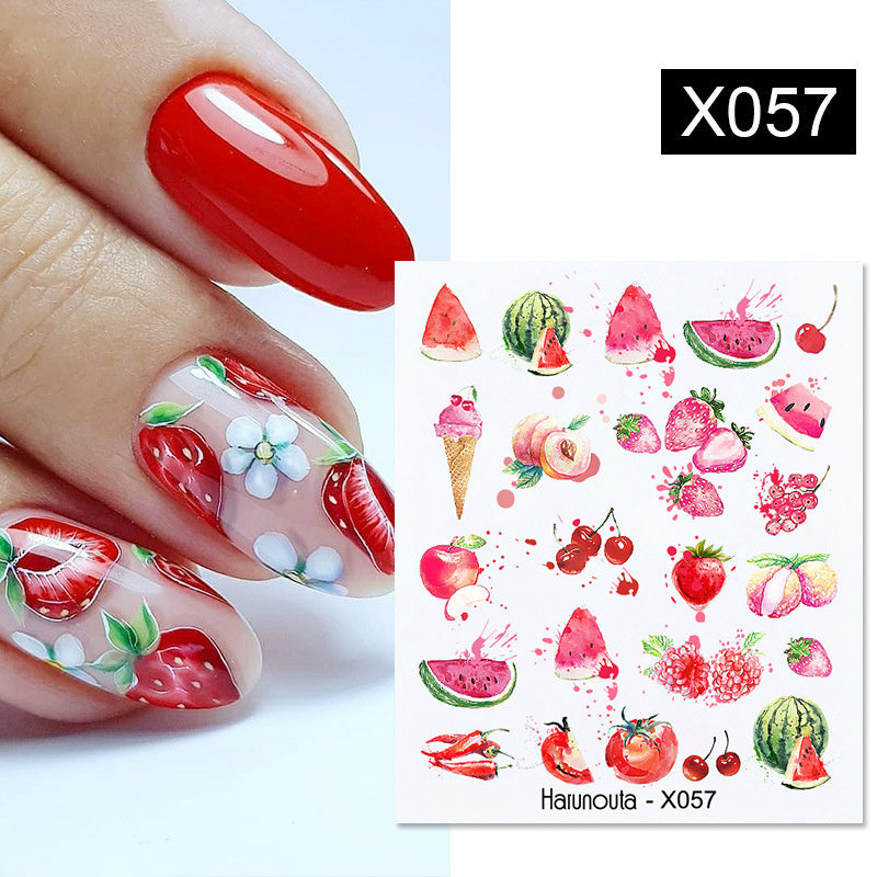 Pegatinas para uñas con forma de fruta, animal, mariposa y flor