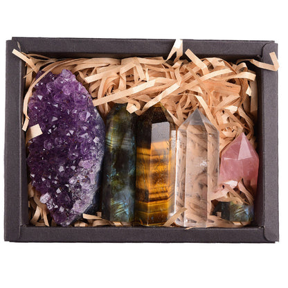 Bloque de amatista, cristal natural, prisma hexagonal, piedra de poder, embalaje de caja de regalo exquisito