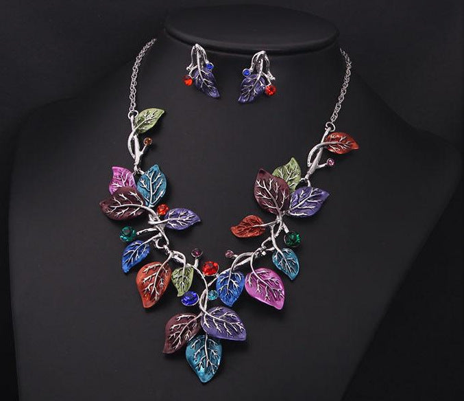 Europe and the United States big jewelry sets, color leaves, short clavicle necklace, bridal dress, female fashion accessories wholesale