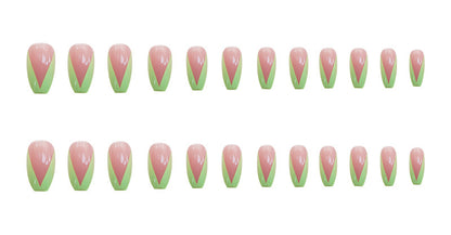 PD-57 Ballet Green French Net Red Fake Nail Sticker Nail Nail Patch Can Be Taken Off And Worn By Women