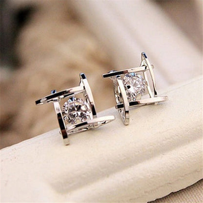 Square zircon earrings Tic-Tac-Toe Hollow Copper Earrings