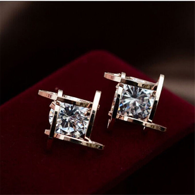 Square zircon earrings Tic-Tac-Toe Hollow Copper Earrings