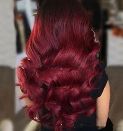 Cabello largo y rizado europeo y americano de color rojo vino