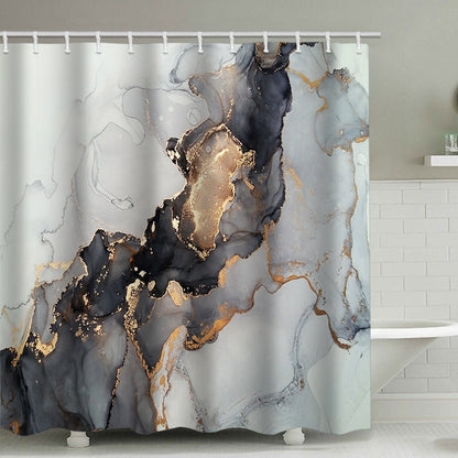 Curtain-Sets Marble Fabric-Shower Abstract Bathroom Modern Black Luxury And Gold Art