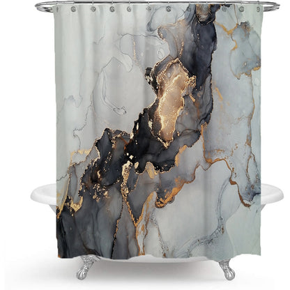 Curtain-Sets Marble Fabric-Shower Abstract Bathroom Modern Black Luxury And Gold Art