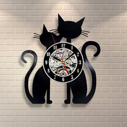 Reloj de pared de vinilo con forma de gato, creativo y moderno, para decoración de habitación, reloj de pared de cuarzo ultra silencioso