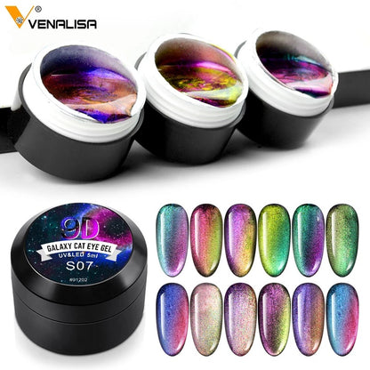 Esmalte en gel Venalisa 9D Cat Eye Magic Chameleon, esmalte en gel para manicura Galaxy Starry Magnetic Multicolor, 5 ml