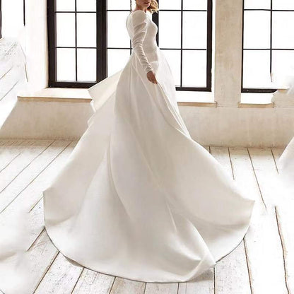 Ladies Style White Dress Satin Surface Was Thin And High French Temperament Dress Long Skirt