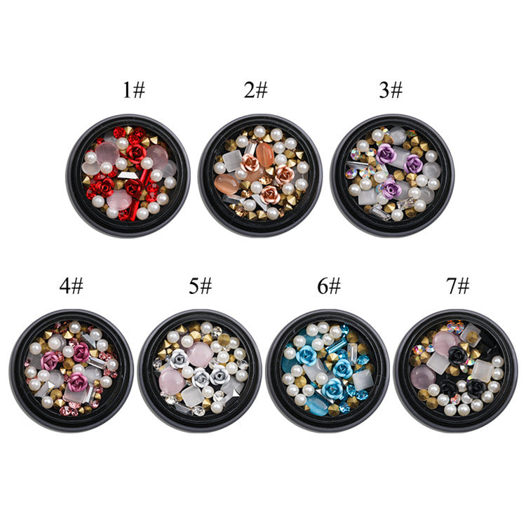 Nail Art Metal Flower Cat's Eye Jade Shaped Pointed Rhinestone Nail Art Pearl Jewelry