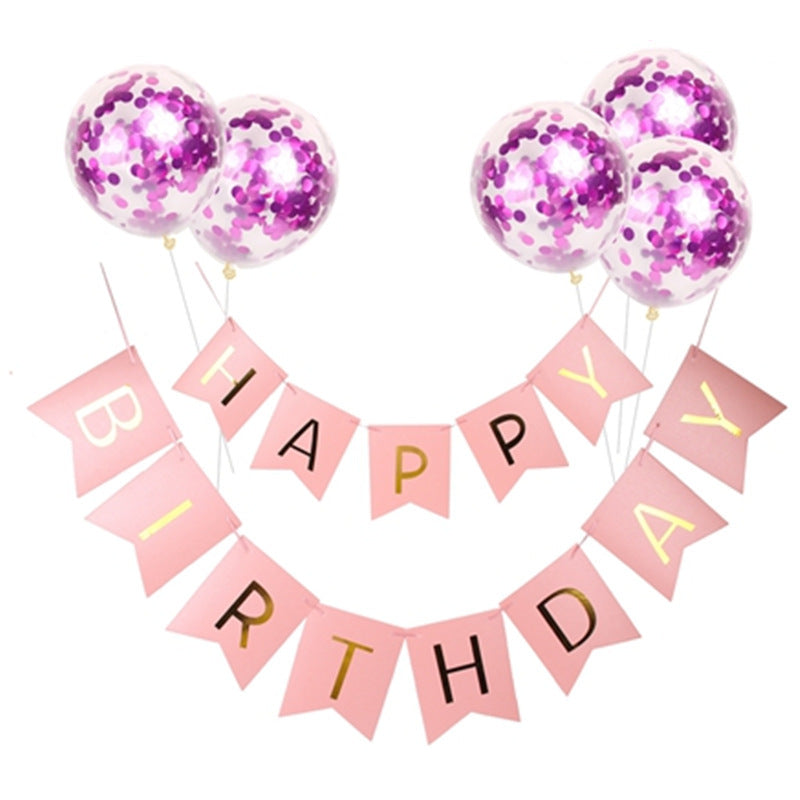 Happy Birthday Lettering Banner Rose Gold Multicolored Balloons