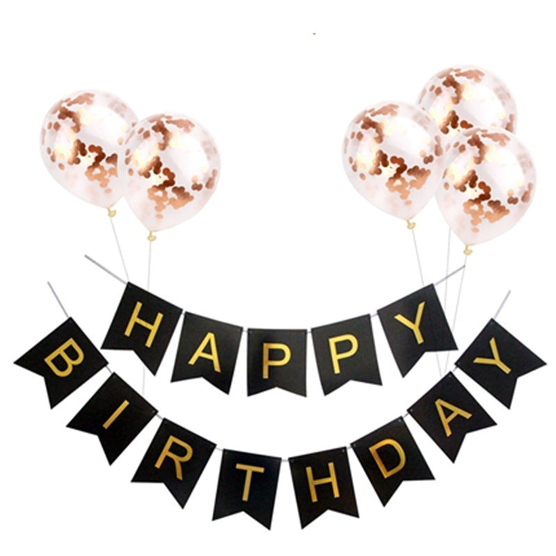 Happy Birthday Lettering Banner Rose Gold Multicolored Balloons