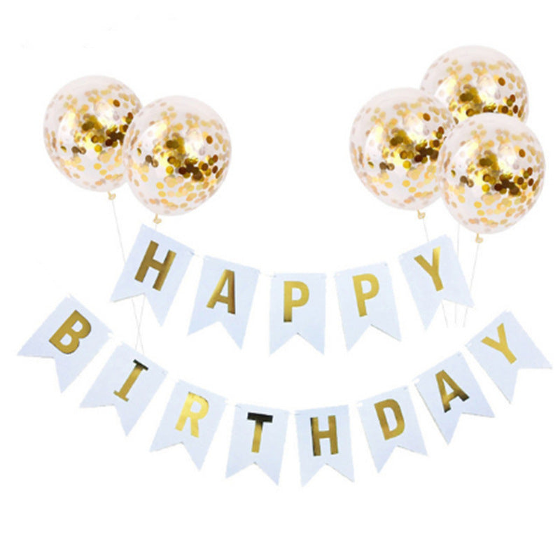 Happy Birthday Lettering Banner Rose Gold Multicolored Balloons