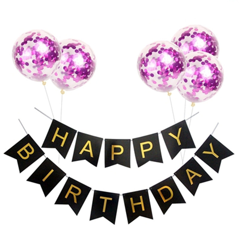 Happy Birthday Lettering Banner Rose Gold Multicolored Balloons