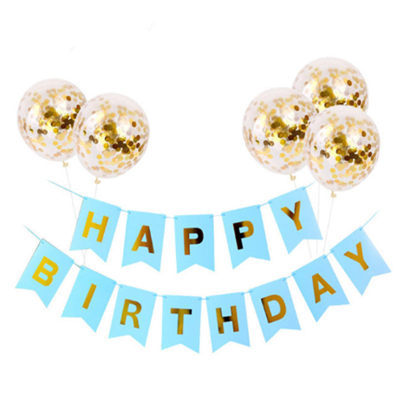 Happy Birthday Lettering Banner Rose Gold Multicolored Balloons