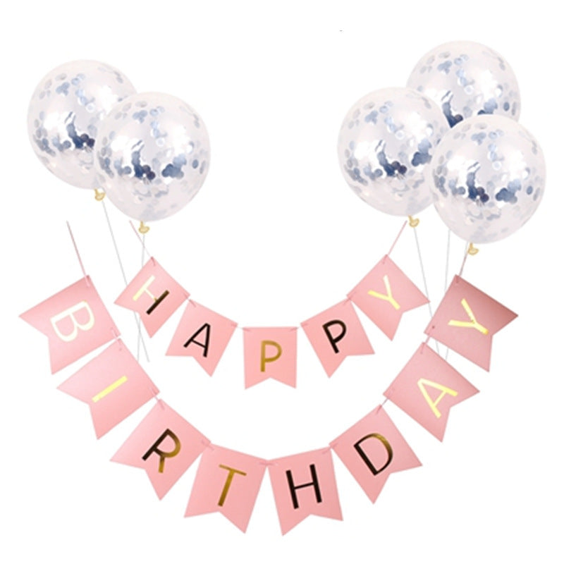 Happy Birthday Lettering Banner Rose Gold Multicolored Balloons