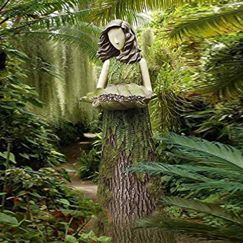 Fern Fairy Statue Goddess 2 In 1 Hummingbird Bird Feeder Resin Wall Courtyard