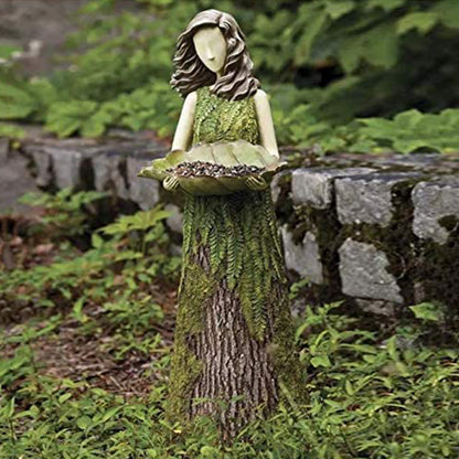 Fern Fairy Statue Goddess 2 In 1 Hummingbird Bird Feeder Resin Wall Courtyard