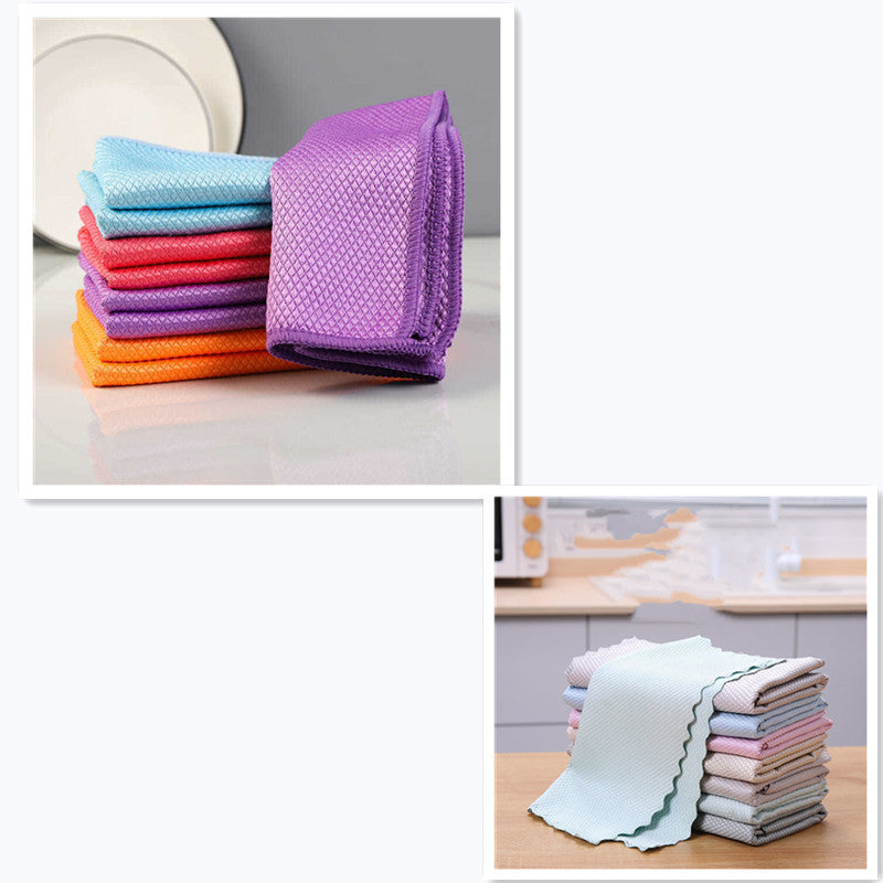 Fish Scale Rag Seamless Glass Cleaning Kitchen Absorbent Towel